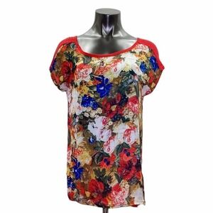 I Jeans by Buffalo Short Sleeve Pink Floral Blouse